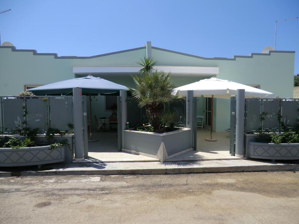 托雷科里梅纳Casa Salina的前面有雨伞和植物的建筑
