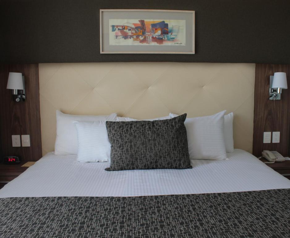 伊拉普阿托Casa Inn Business Irapuato的卧室配有带白色枕头的大床