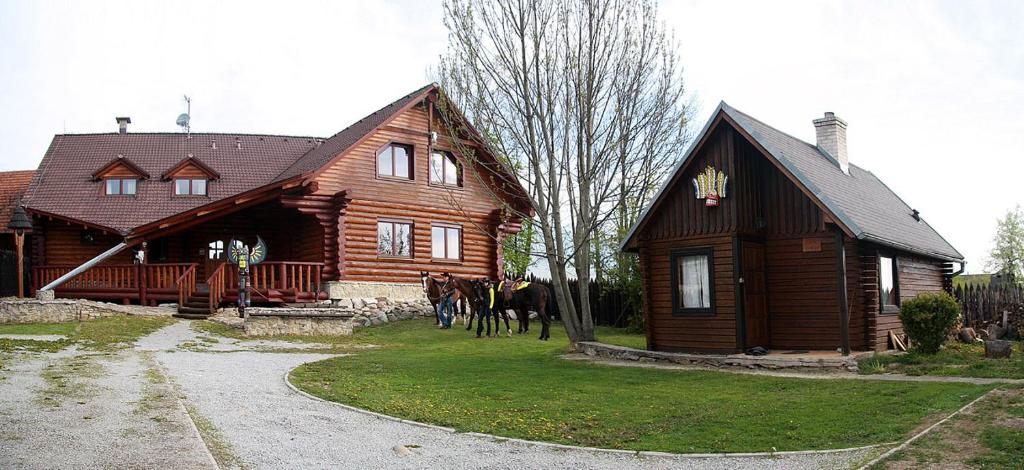 MengusovceZrub Benango的前面有马匹的木房子