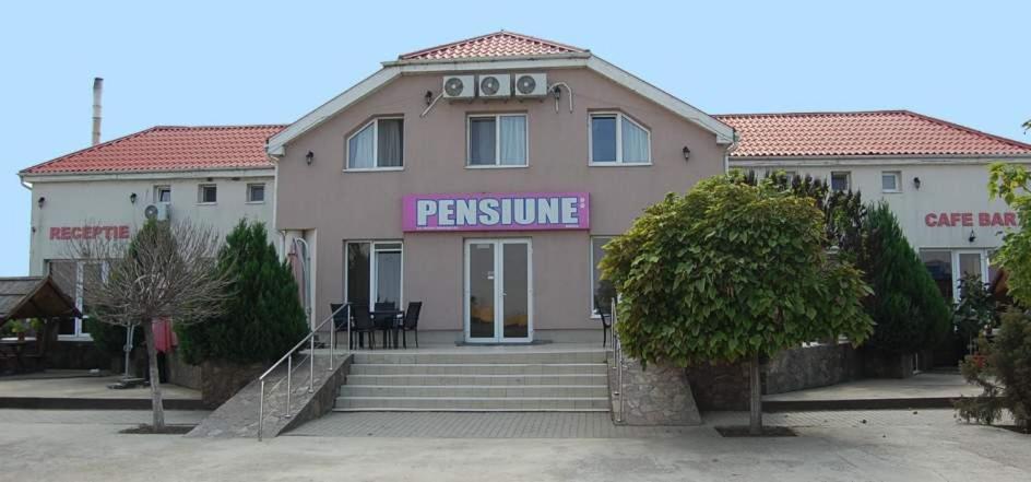 讷德拉克Pensiunea Rodica的建筑物前方的粉红色标志