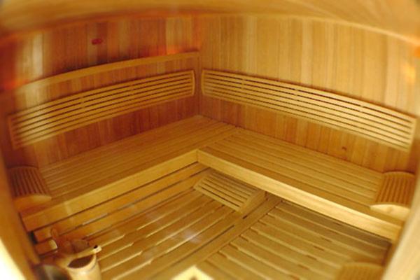 舍纳贝克多米希尔舒贝克酒店的享有带木制长椅的桑拿浴室的内部景致