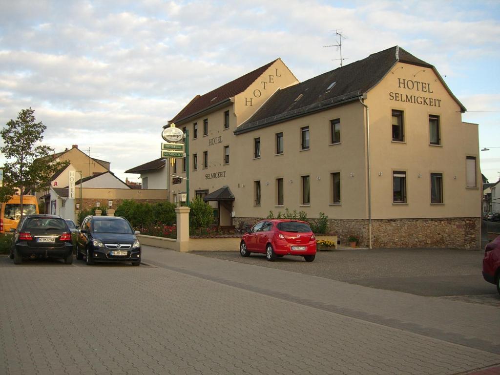 莱茵河畔的宾根幸福酒店的一辆汽车停在大楼前的酒店