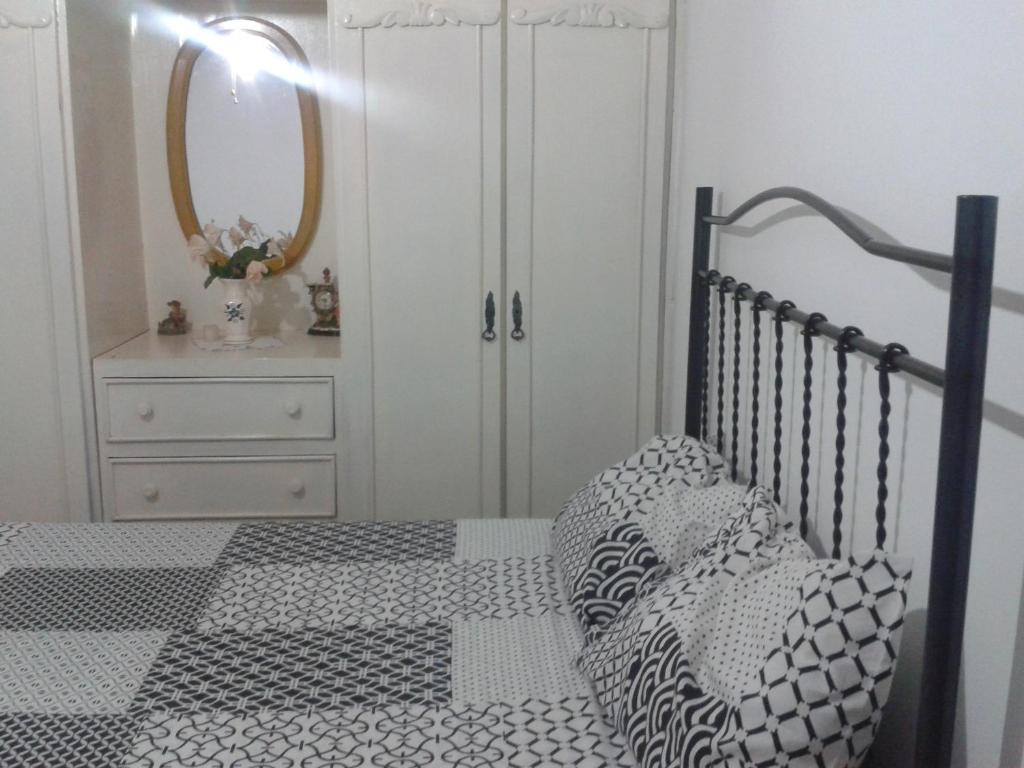 戈亚尼亚Pousada Ana Poipa的一间卧室配有一张床和一个带镜子的梳妆台