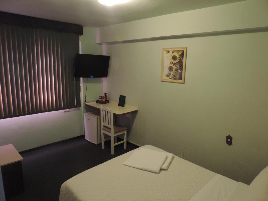 南河镇Hotel Demarchi的酒店客房配有一张床和一张带电脑的书桌