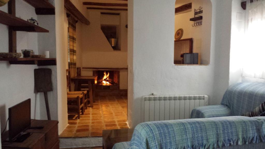 卡索拉Alojamiento rural La Casilla的带壁炉的客厅