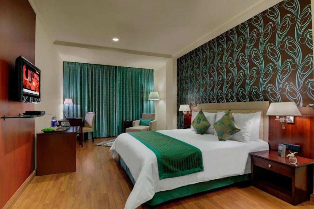 海得拉巴美仑海德拉巴阿比兹酒店的酒店客房设有一张大床和一台电视。