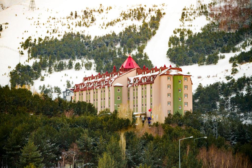 埃尔祖鲁姆帕兰滑雪及会议度假酒店的山边的大建筑