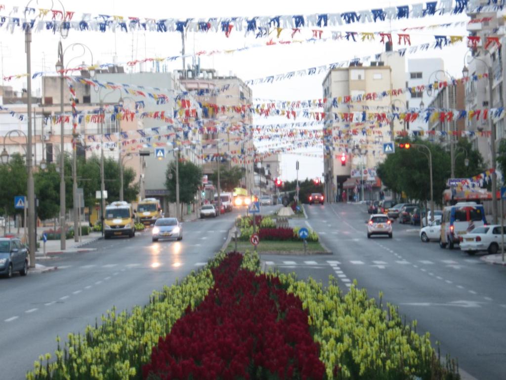 佩塔提克瓦佩塔提克瓦公寓 - 巴科查瓦街的一条繁忙的城市街道,有汽车和旗帜