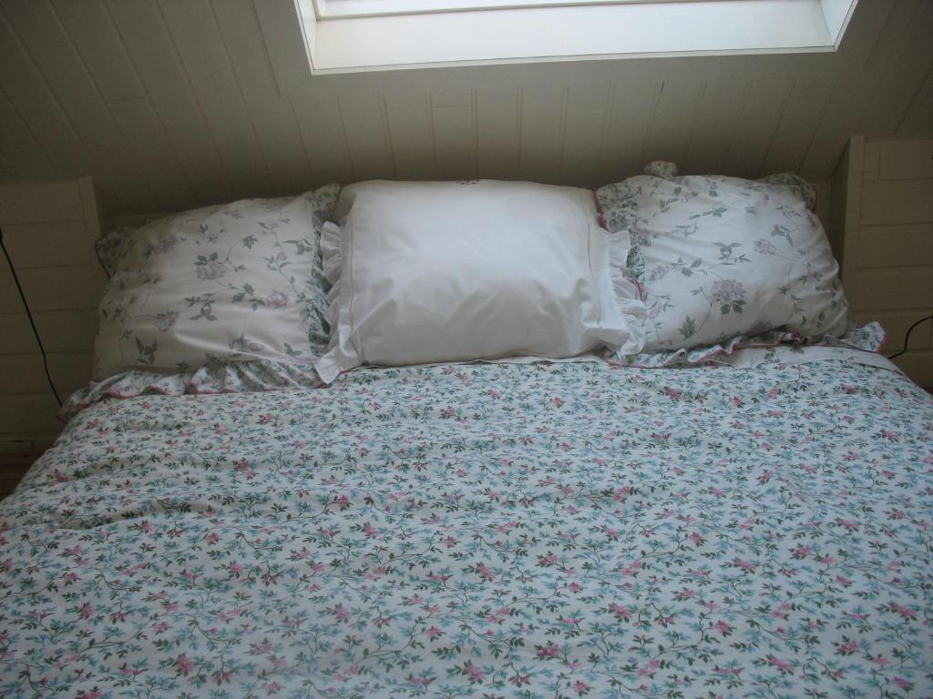 Langemark37温室住宿加早餐旅馆的一张带两个枕头的未铺好的床和窗户