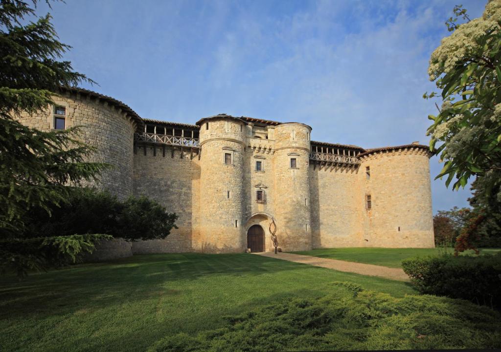 Senouillacchâteau de Mauriac的一座大城堡,前面有草地