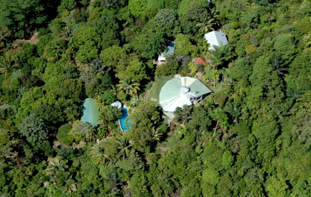 巴东Air Manis Hill Residence的享有森林的空中景致,设有水塔