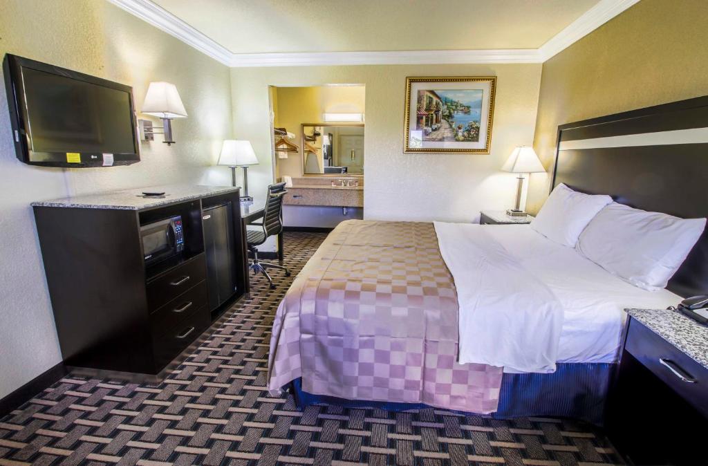 棕榈滩花园亚美利加汽车旅馆的配有一张床和一台平面电视的酒店客房