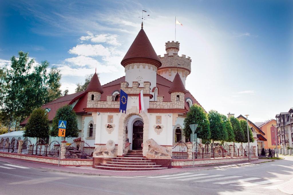 克雷尼察Wynajem Pokoi的街道边的城堡建筑