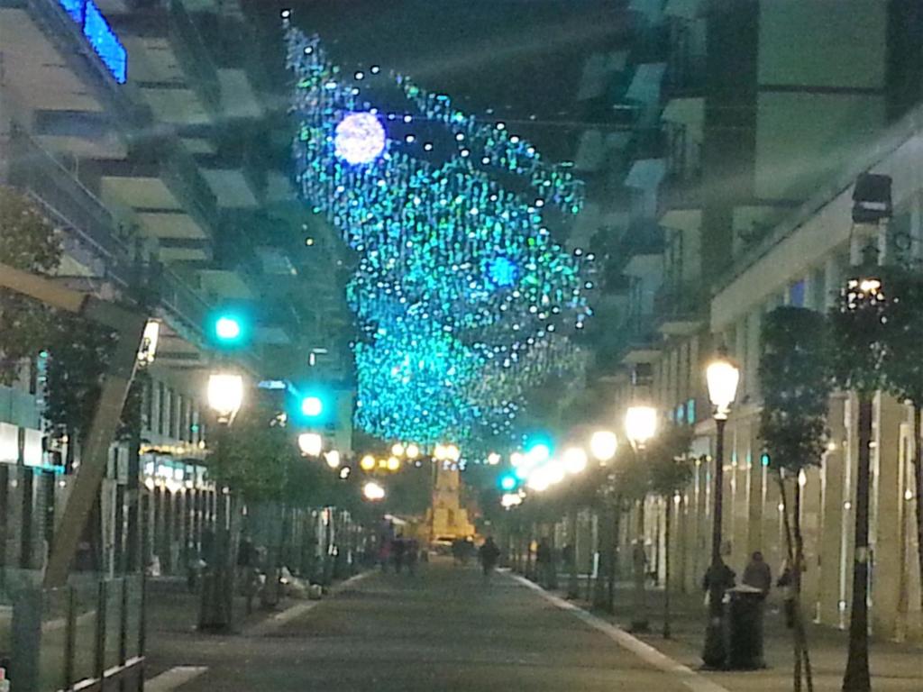 萨莱诺圣罗莎住宿加早餐旅馆的街上晚上有一堆灯