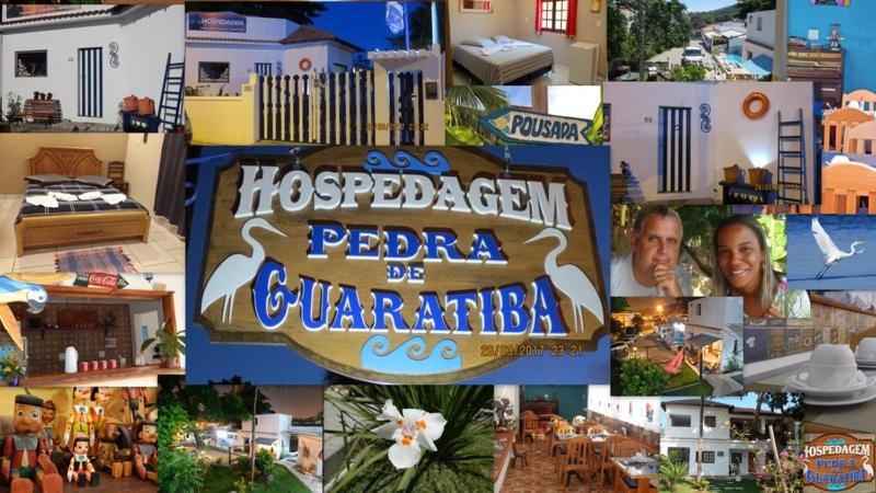 佩德拉德瓜德拉巴Pousada Hospedagem Pedra de Guaratiba的一张带有标志的度假村照片拼贴