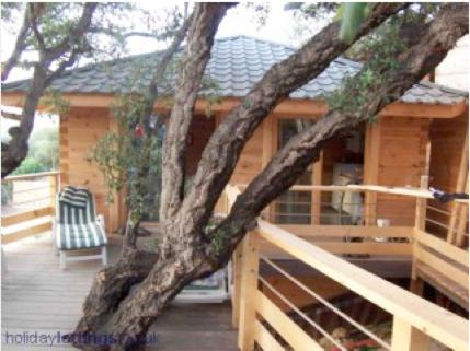 圣弗洛朗Albaria Lodge的木甲板上树屋
