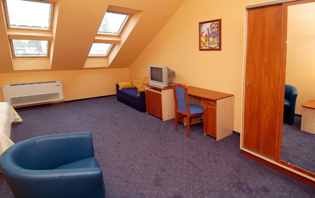 埃格尔图恩迪尔帕特旅馆的客房设有书桌、沙发和电视。