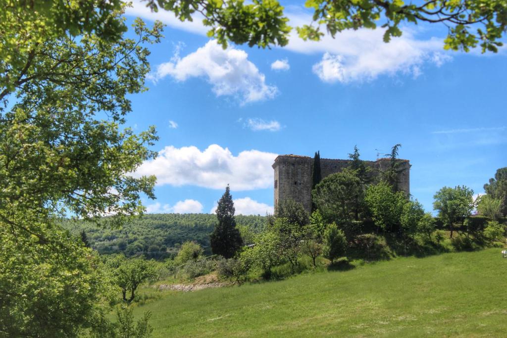 托迪Agriturismo Castello Di Belforte的一座位于山丘上的城堡,拥有一片绿地