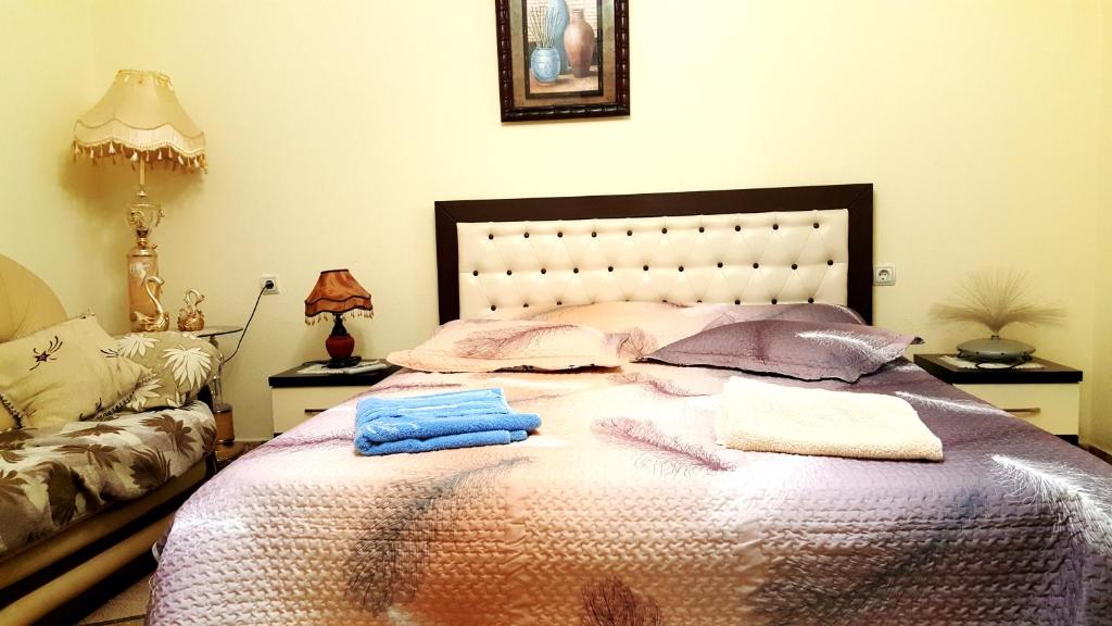 波格拉德茨Berberi Guest House的一间卧室配有一张床,上面有两条毛巾
