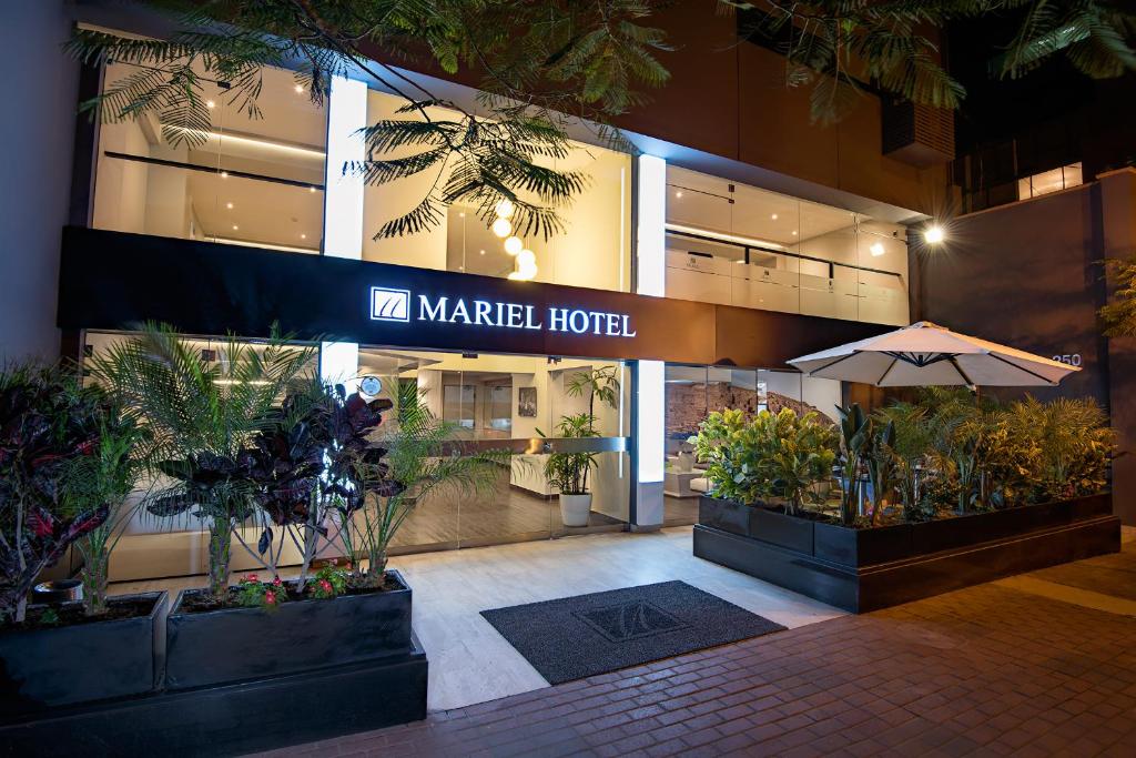 利马玛丽尔酒店精品酒店的种植了植物和雨伞的市场酒店的大堂