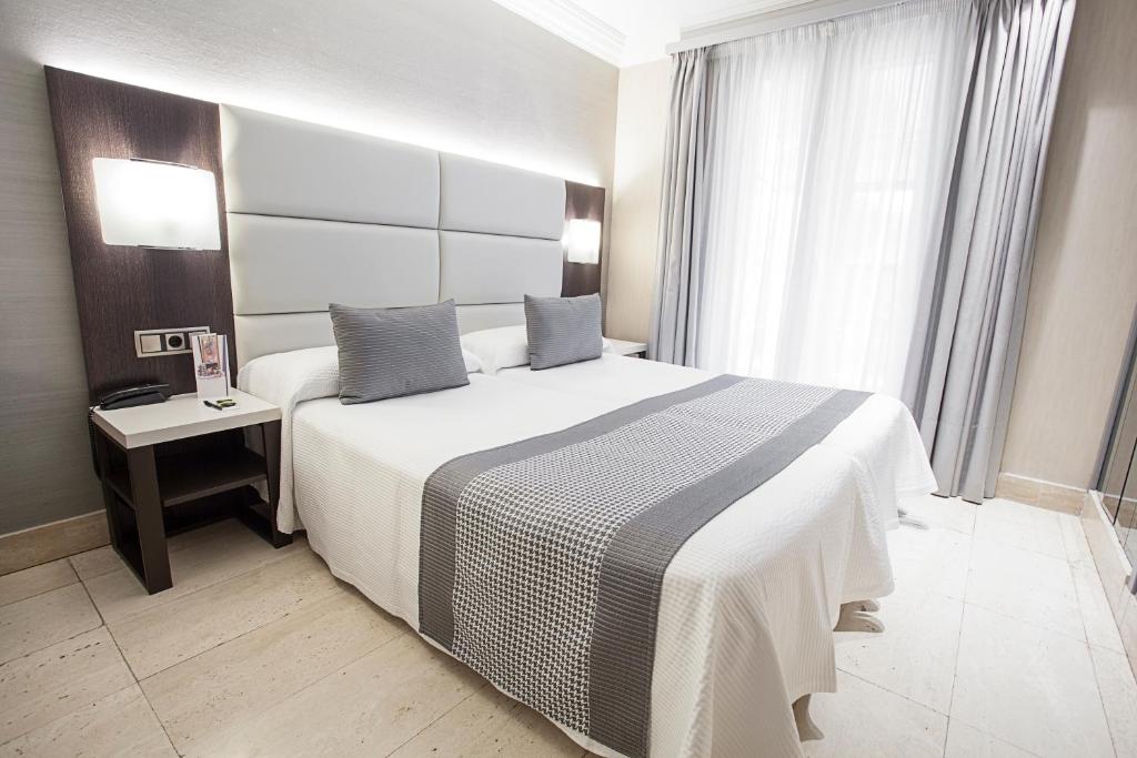 潘普洛纳Hotel Europa的卧室设有一张白色大床和一扇窗户。