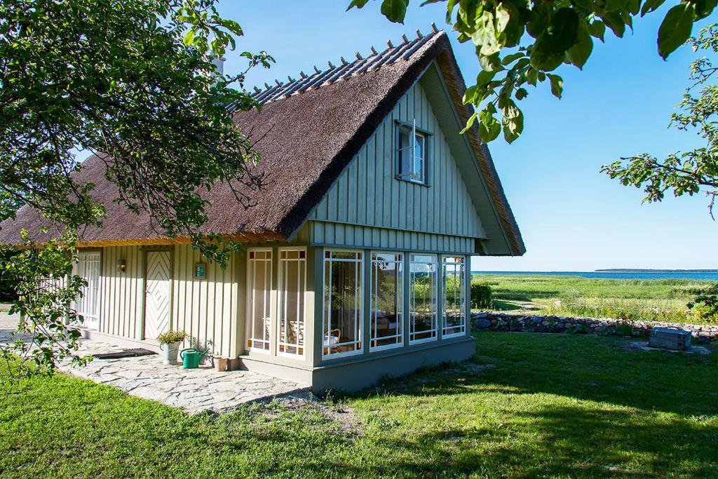 KuivastuHansi Puhkemaja的茅草屋顶的小房子