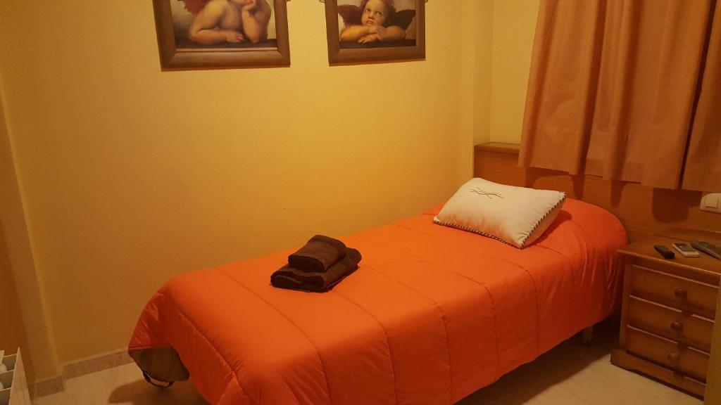 巴涅雷斯德马里奥拉Hotel Banyeres的小卧室配有带橙色毯子的床