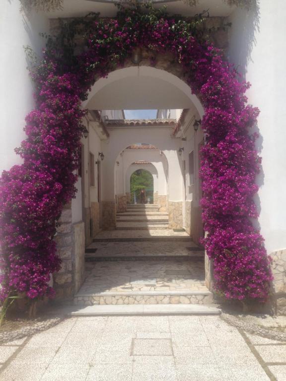 加埃塔Holiday home Casba的一座建筑上带紫色花的拱门