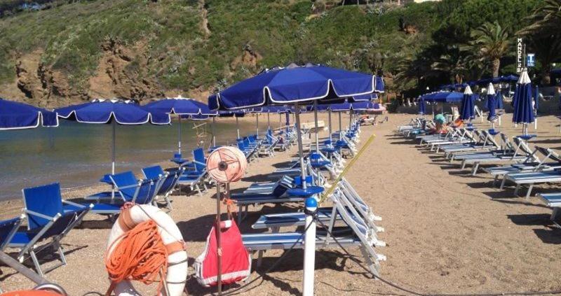 卡波利韦里Mandel Club的沙滩上的一把椅子和遮阳伞
