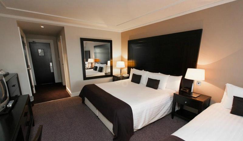 阿斯隆三叶草小屋酒店的酒店客房设有一张大床和一台电视。