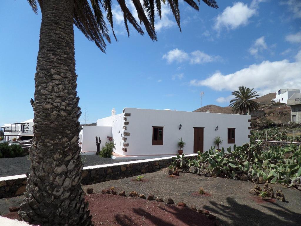 瓜蒂萨Finca de los Abuelos的一座白色的建筑,前面有棕榈树
