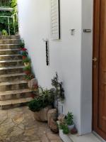 杜布罗夫尼克Adriatic Apartments的门旁有盆栽植物的楼梯