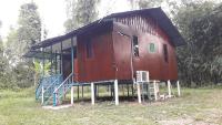 瓜拉江沙Chalet Kampong Guar, Manong的森林中带楼梯的大型红色小屋