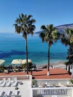 赫尔采格诺维Hotel Vila Hedonija的棕榈树度假村的海景