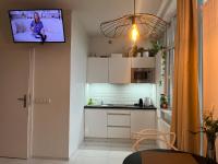 Apartament I LOVE PIOTRKOWSKA z wielkim lustrem, balkonem i klimatyzacją的厨房或小厨房