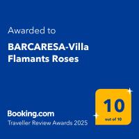 乐巴凯尔斯BARCARESA-Villa Flamants Roses的黄色标志,文字被授予Bararca villa flannigans