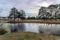 默特尔比奇Beautiful 1500 s f 3 Bd - 2 Ba condo overlooking stream and golf course的树下公园的池塘