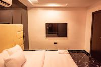 AridaRadiant Hotel and Suites的客房设有一张床和一台平面电视。