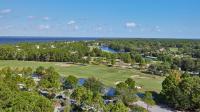 德斯坦Hotel Effie Sandestin Resort, Autograph Collection的享有高尔夫球场的顶部景色,那里有树木和水