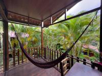 福尔图纳Hotel Heliconias Nature Inn &amp; Hot Springs的棕榈树阳台上的吊床