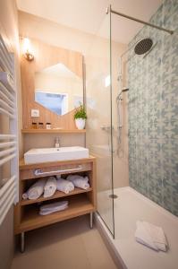 尼斯尼斯长廊公寓式酒店的一间带水槽和淋浴的浴室