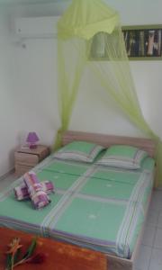 三河市villa telyna的卧室配有带蚊帐的床。