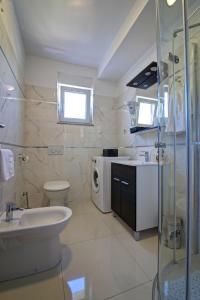 塞尼Apartments Maris Senj的浴室配有盥洗盆、卫生间和淋浴。