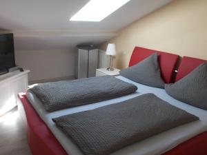 沙博伊茨斯特兰康苏拉特公寓的一间卧室配有一张带两个枕头的床和电视。