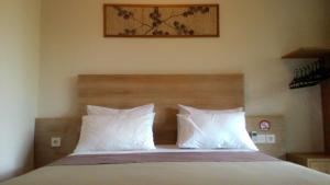 勒吉安库布卡里克酒店的一间卧室配有带白色枕头的床