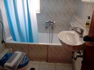 卢特拉艾季普苏Hotel Romantica的带淋浴、盥洗盆和浴缸的浴室