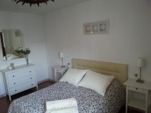 马拉加Playa Viginia的一间卧室配有一张床、梳妆台和镜子