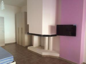 莫尔恰诺迪莱乌卡Monolocale del Salento的客房设有壁炉,墙上配有电视。