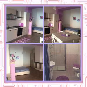 莫尔恰诺迪莱乌卡Monolocale del Salento的厨房和浴室的三幅照片