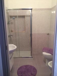 莫尔恰诺迪莱乌卡Monolocale del Salento的带淋浴、卫生间和盥洗盆的浴室
